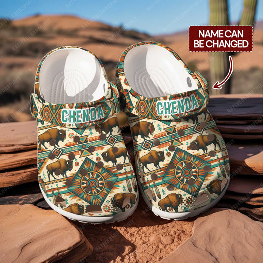 Custom Name Native Buffalo Pattern Crocs – Unique Family Gift for Loved Ones