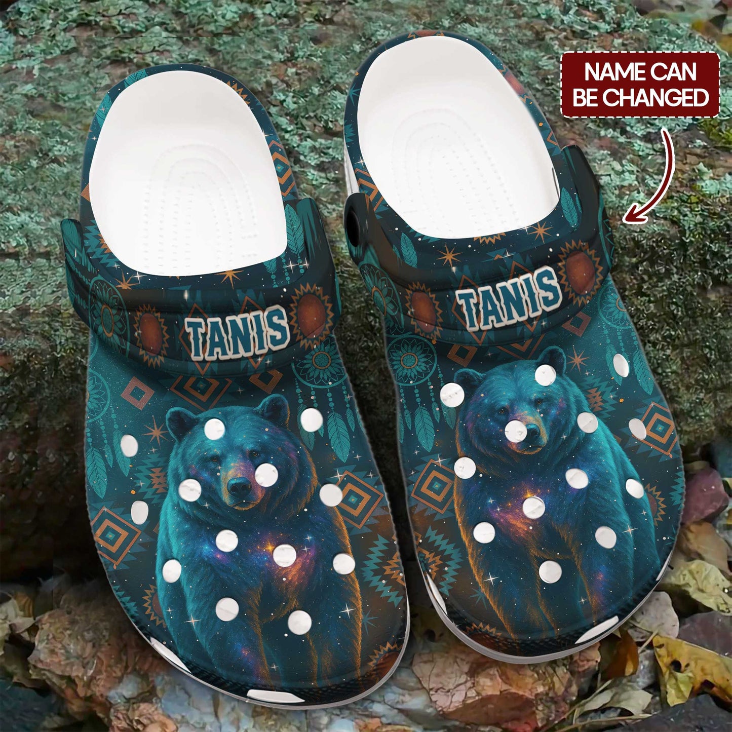 Custom Name Bear Spirit Clogs – Native Tribal Galaxy Design & Meaningful Gift for Family