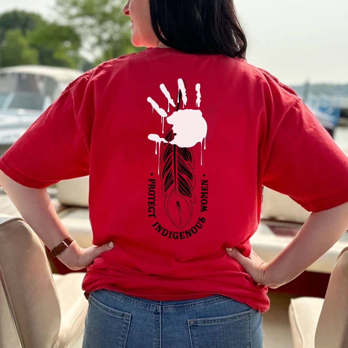 Protect Indigenous Women Red Hand- Unisex T-Shirt - Two Sides
