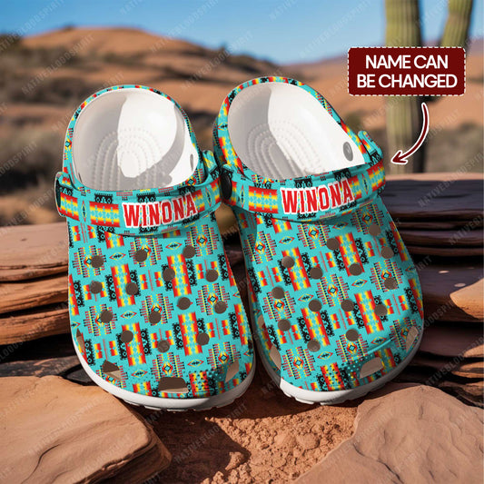 Custom Name Turquoise Tribal Clogs – Vibrant Native-Inspired Gift for the Whole Family