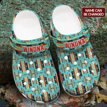 Custom Name Turquoise Tribal Clogs – Vibrant Native-Inspired Gift for the Whole Family