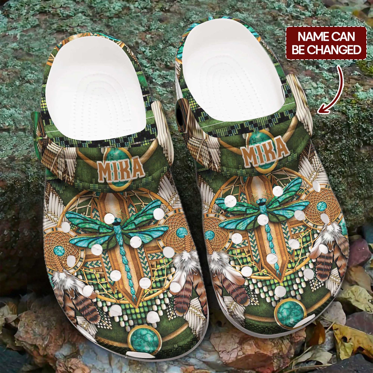 Custom Name Native Clogs - Dragonfly & Dreamcatcher – Family Gift