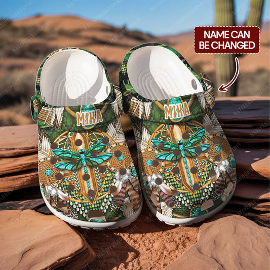 Custom Name Native Clogs - Dragonfly & Dreamcatcher – Family Gift