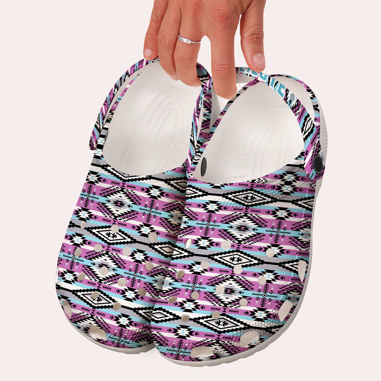 Custom Name Boho Pink Aztec Clogs – Native-Inspired Footwear, Great Family Gift