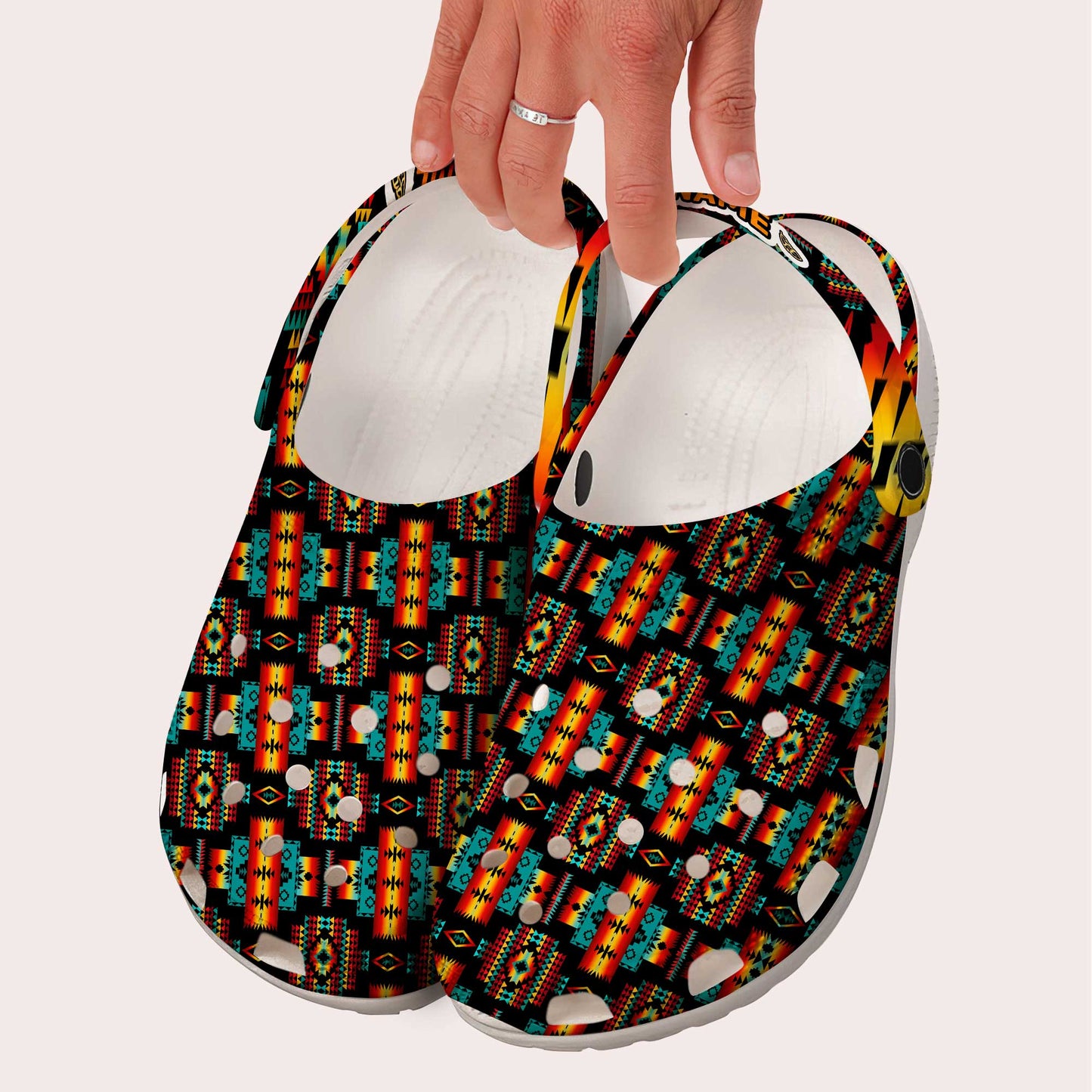 Custom Name Native Sunset Clogs – Bold Tribal Style Footwear for Family Gifting