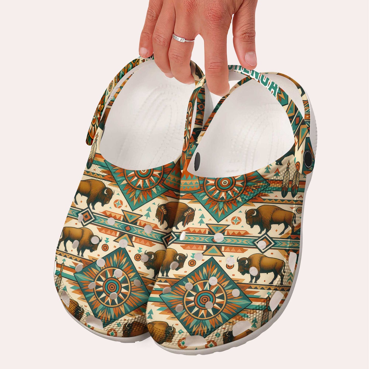 Custom Name Native Buffalo Pattern Crocs – Unique Family Gift for Loved Ones