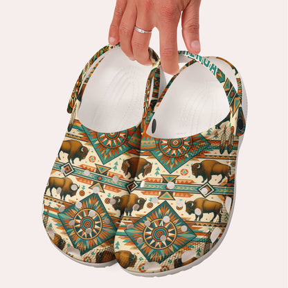 Custom Name Native Buffalo Pattern Crocs – Unique Family Gift for Loved Ones