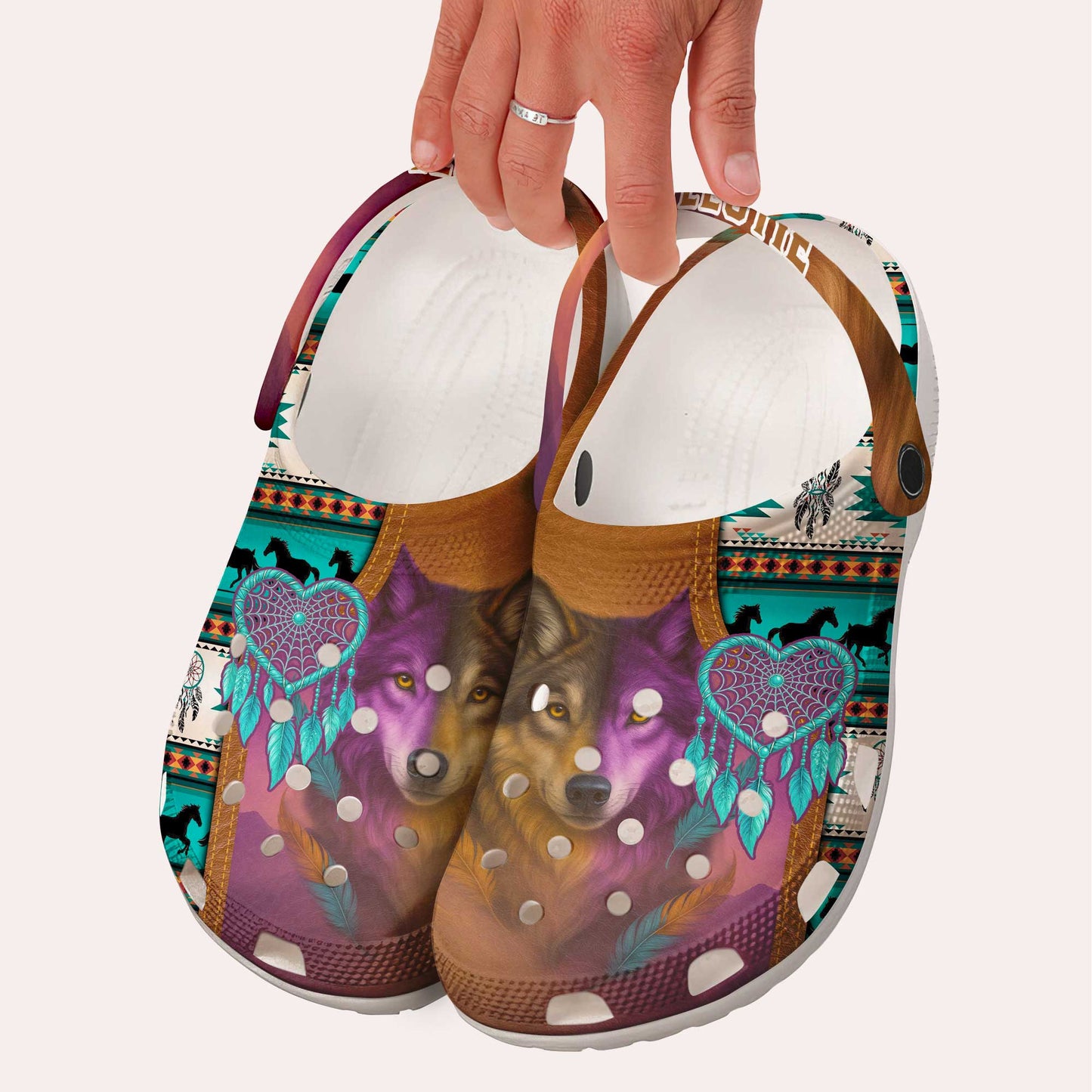 Custom Name Wolf & Dreamcatcher Clogs – A Heartfelt Family Gift with Soul and Spirit