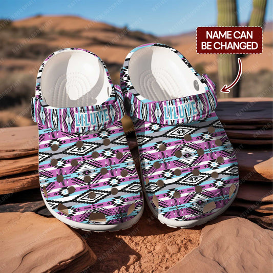 Custom Name Boho Pink Aztec Clogs – Native-Inspired Footwear, Great Family Gift