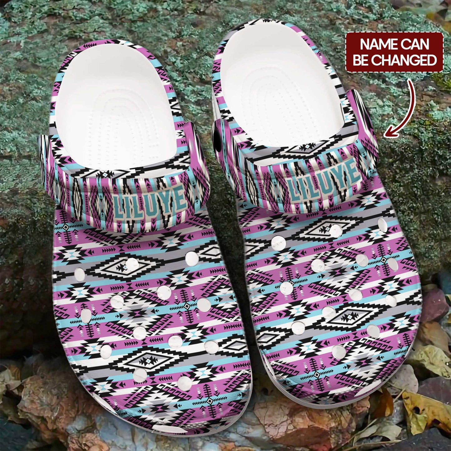 Custom Name Boho Pink Aztec Clogs – Native-Inspired Footwear, Great Family Gift