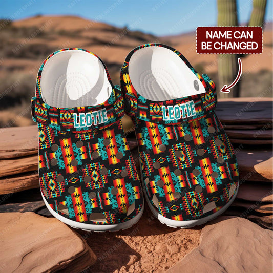 Custom Name Native Sunset Clogs – Bold Tribal Style Footwear for Family Gifting