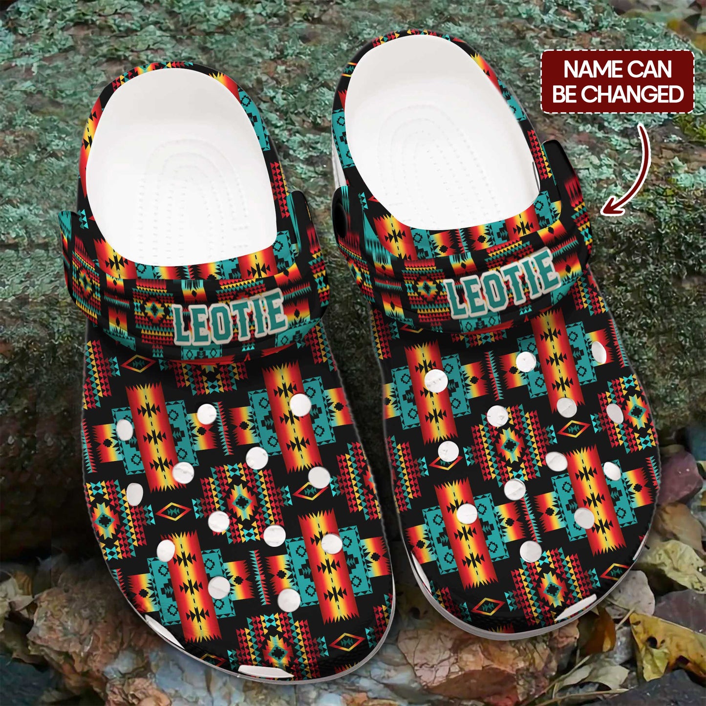 Custom Name Native Sunset Clogs – Bold Tribal Style Footwear for Family Gifting