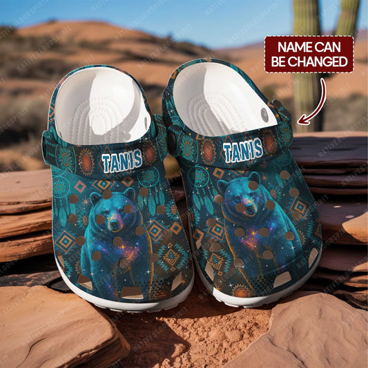 Custom Name Bear Spirit Clogs – Native Tribal Galaxy Design & Meaningful Gift for Family