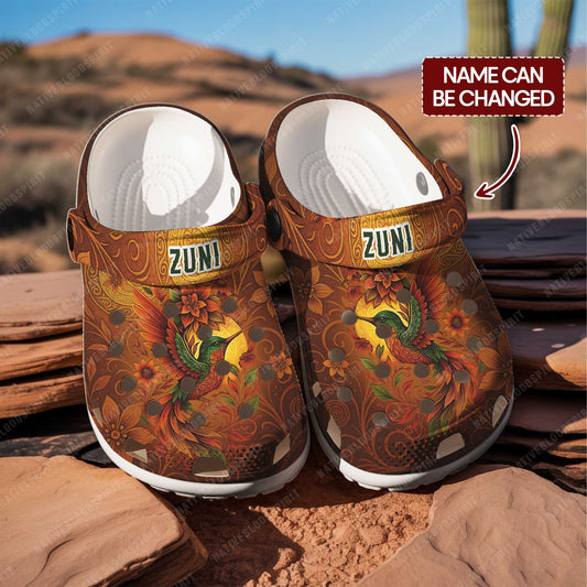 Custom Name Clogs – Vibrant Bird, Sunflower Bloom & Autumn Swirl Details in Warm Tones