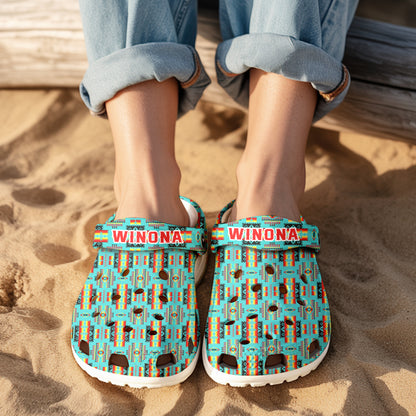 Custom Name Turquoise Tribal Clogs – Vibrant Native-Inspired Gift for the Whole Family