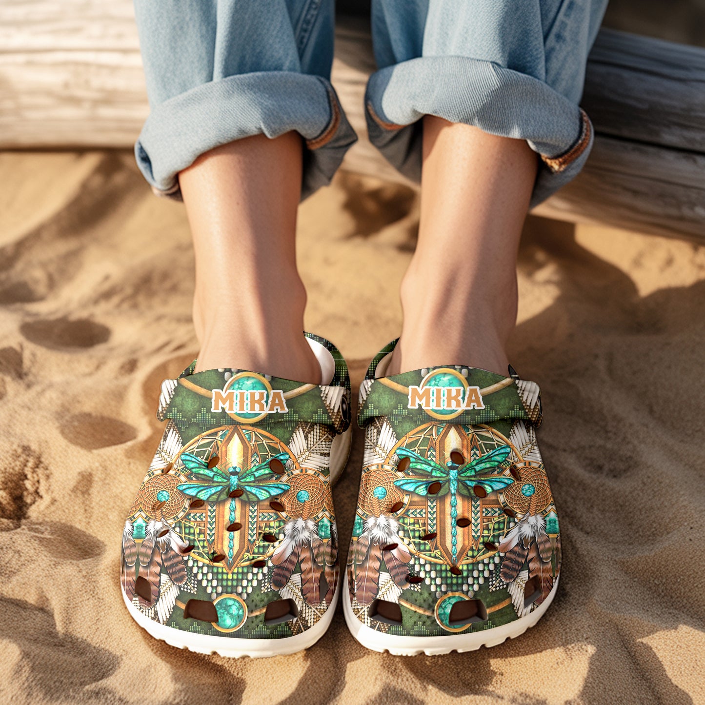 Custom Name Native Clogs - Dragonfly & Dreamcatcher – Family Gift