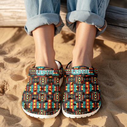 Custom Name Native Sunset Clogs – Bold Tribal Style Footwear for Family Gifting