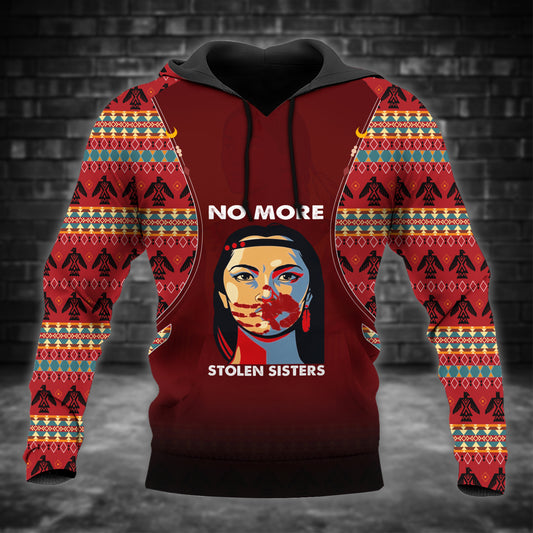 Tribal Feather Hoodie – Bold Red & Geometric Patterns & MMIW