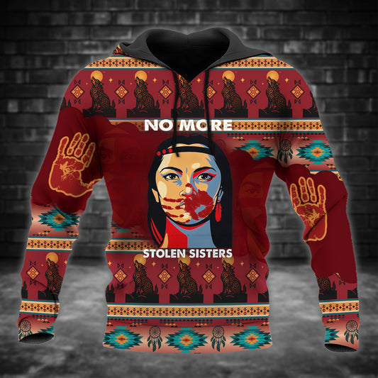 Tribal Feather Hoodie – Bold Red & Geometric Patterns & MMIW