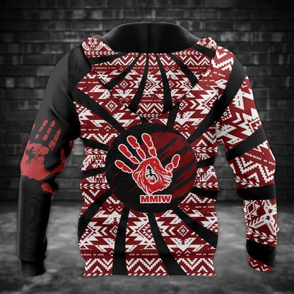 Tribal Feather Hoodie – Bold Red & Geometric Patterns & MMIW