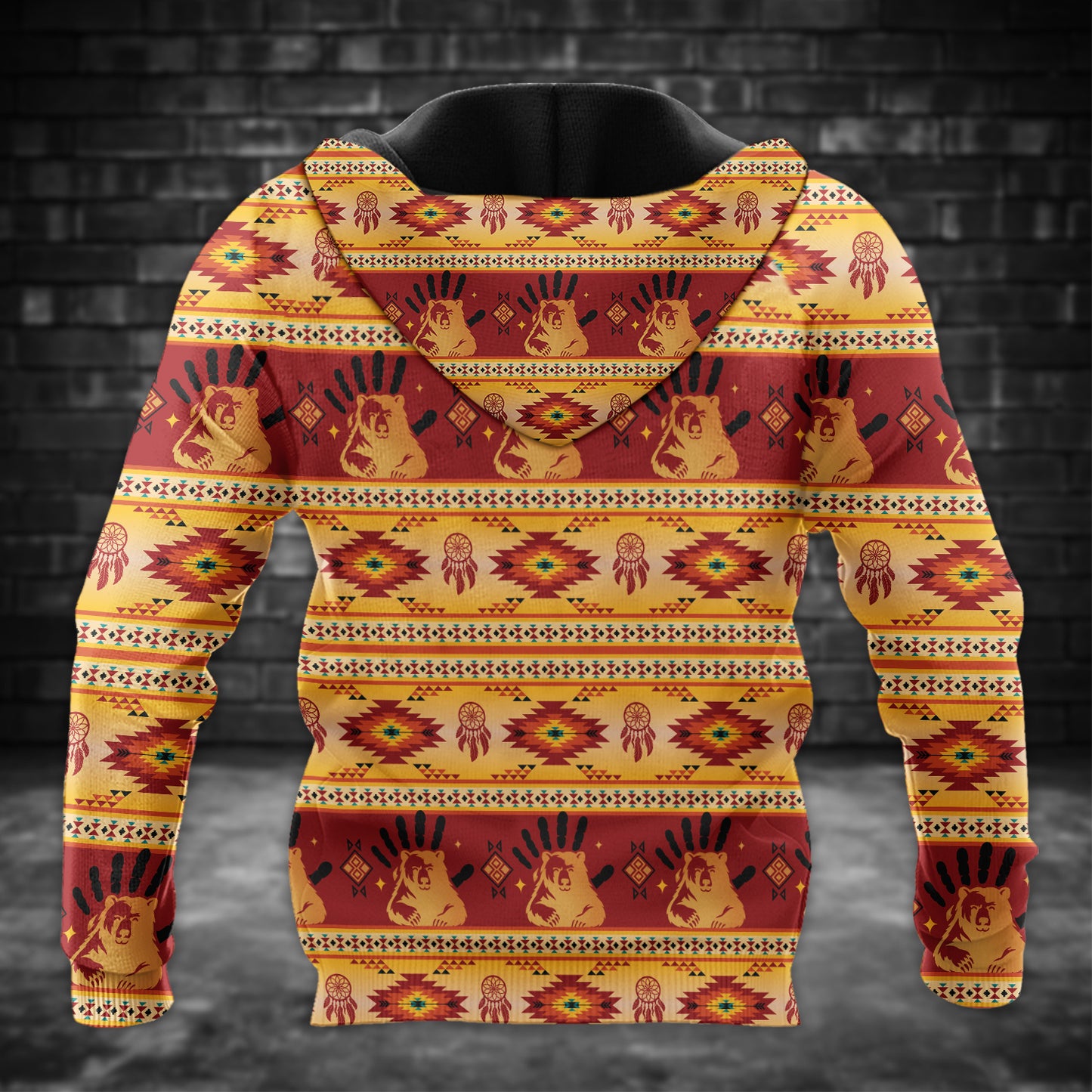 Tribal Feather Hoodie – Bold Red & Geometric Patterns & MMIW