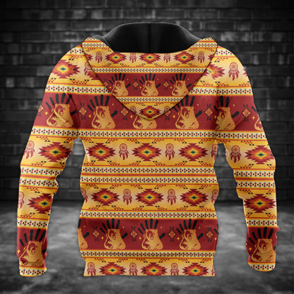 Tribal Feather Hoodie – Bold Red & Geometric Patterns & MMIW