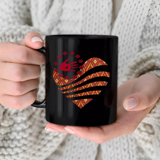 MMIW I Wear Red For My Sister Red Hand Together Heart Ceramic Coffee Mug