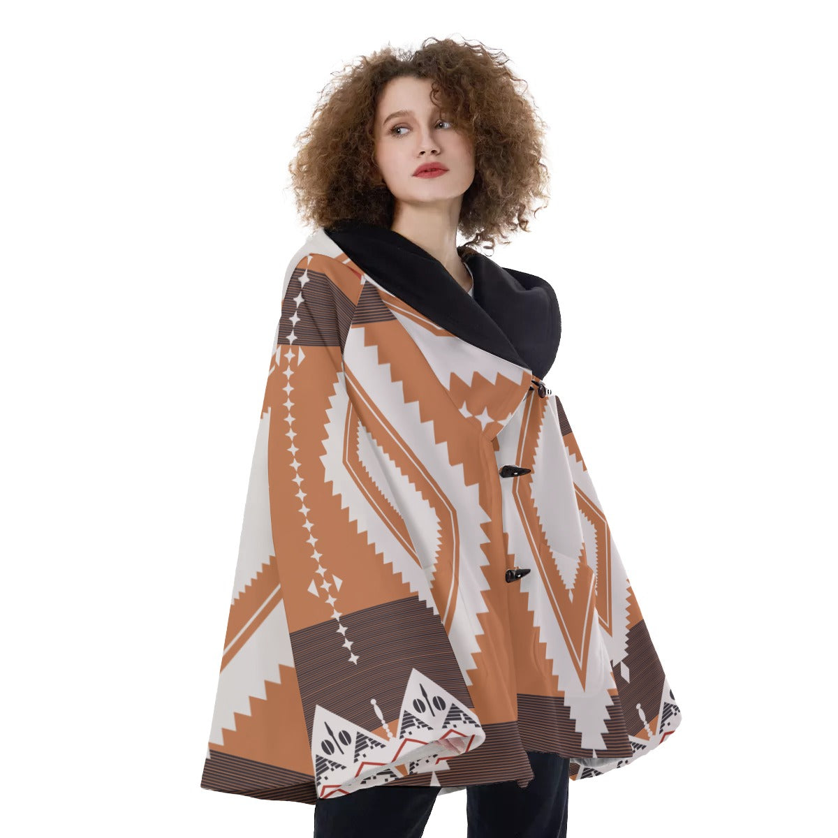 Fashion Women Pattern Button Coat Print Hooded Jacket Outerwear 08