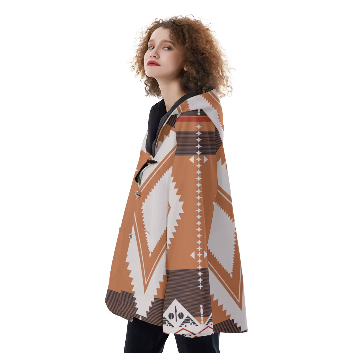 Fashion Women Pattern Button Coat Print Hooded Jacket Outerwear 08