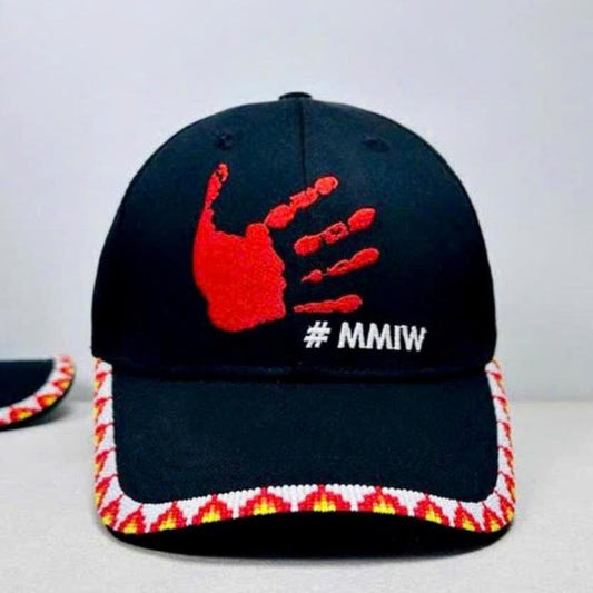 SALE 50% OFF - MMIW Red Hand Embroidered Handmade Beaded Brim Baseball Cap Native American Style